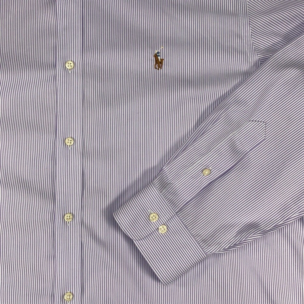 Ralph Lauren Button Down Mens 18 34/35 Purple White Striped Classic Fit Shirt